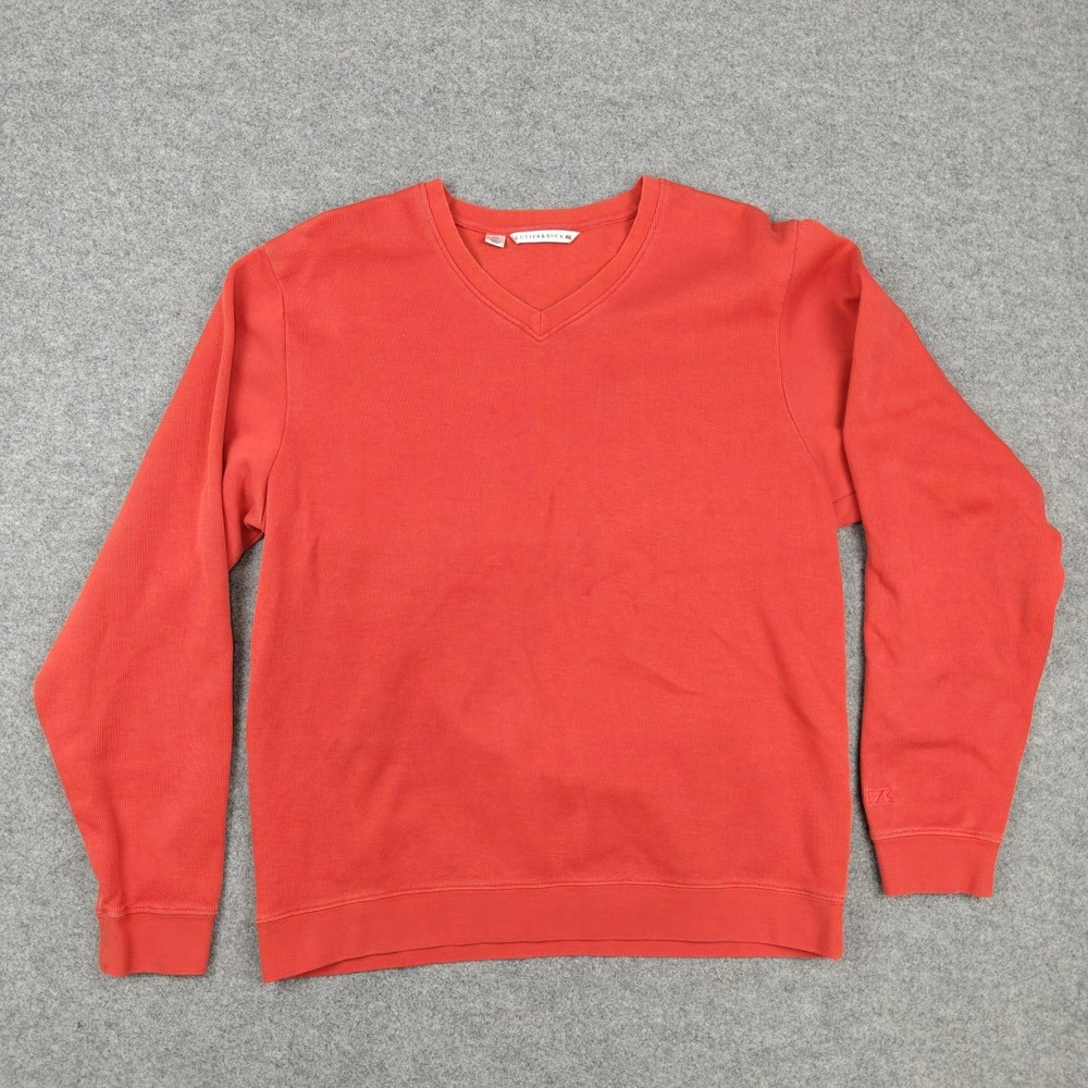 Cutter & Buck Sweater Mens Medium Orange Cotton V Neck Knit Pullover Casual